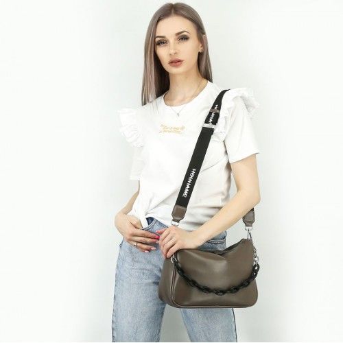 Women's leather bag 9258 KHAKI